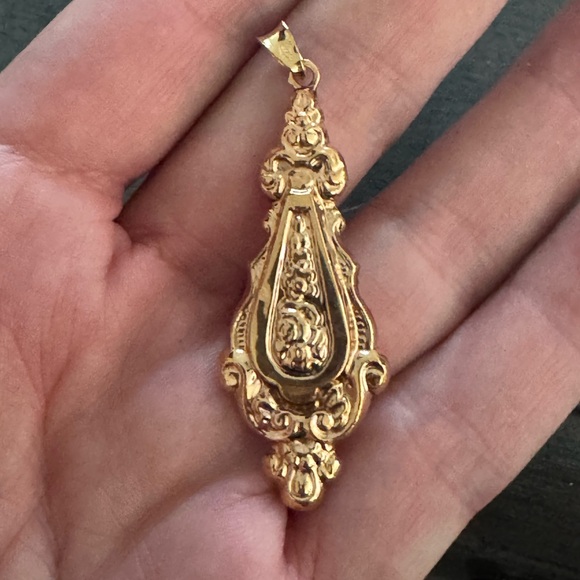 14k Real Rose Gold Pendant Large Antique Beautiful & Unique Piece 2" Long - Picture 8 of 8